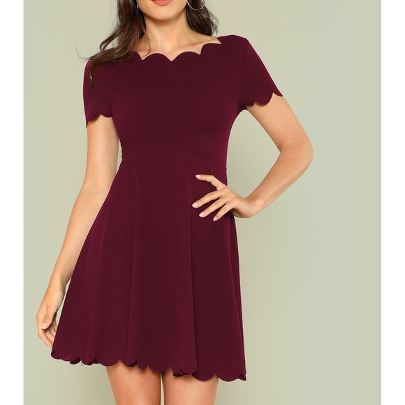 MBM Unlimited Dresses & Skirts - Burgundy Red Scallop Trim Fit & Flare Dress
